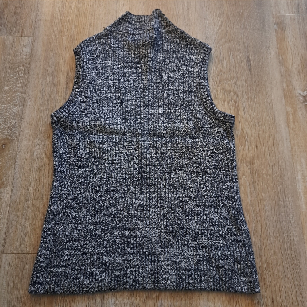 VTG Studio I Black White Mock Neck Ribbed Knit Sleeveless Sweater Women 12